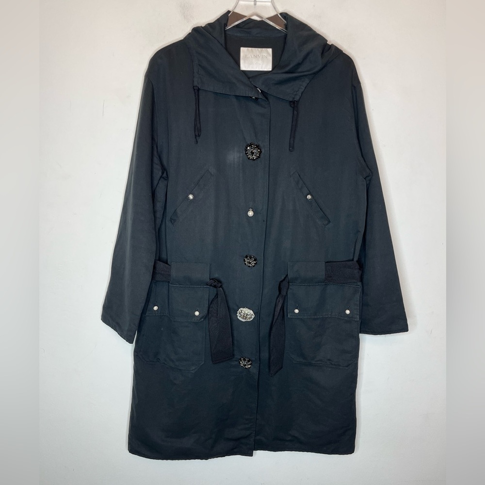 Lanvin Cotton Blend Black zip up with rhinestone detail buttons Jacket